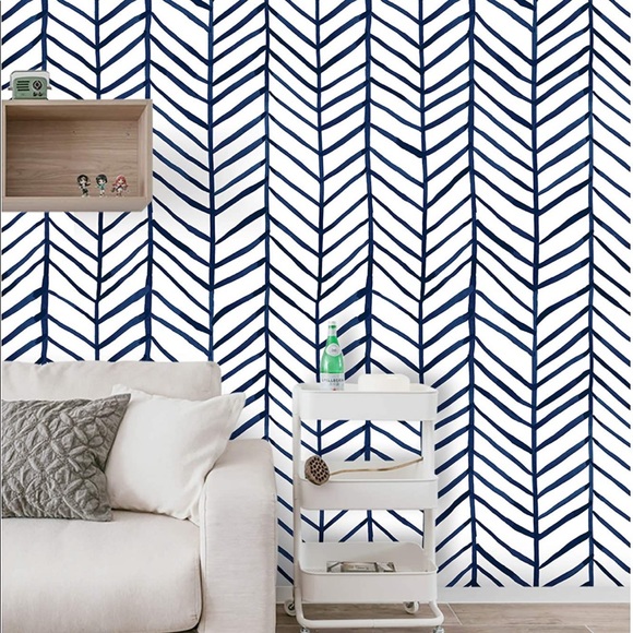 Peel & Stick Wallpaper Herringbone Navy Blue (x2) - Picture 7 of 16
